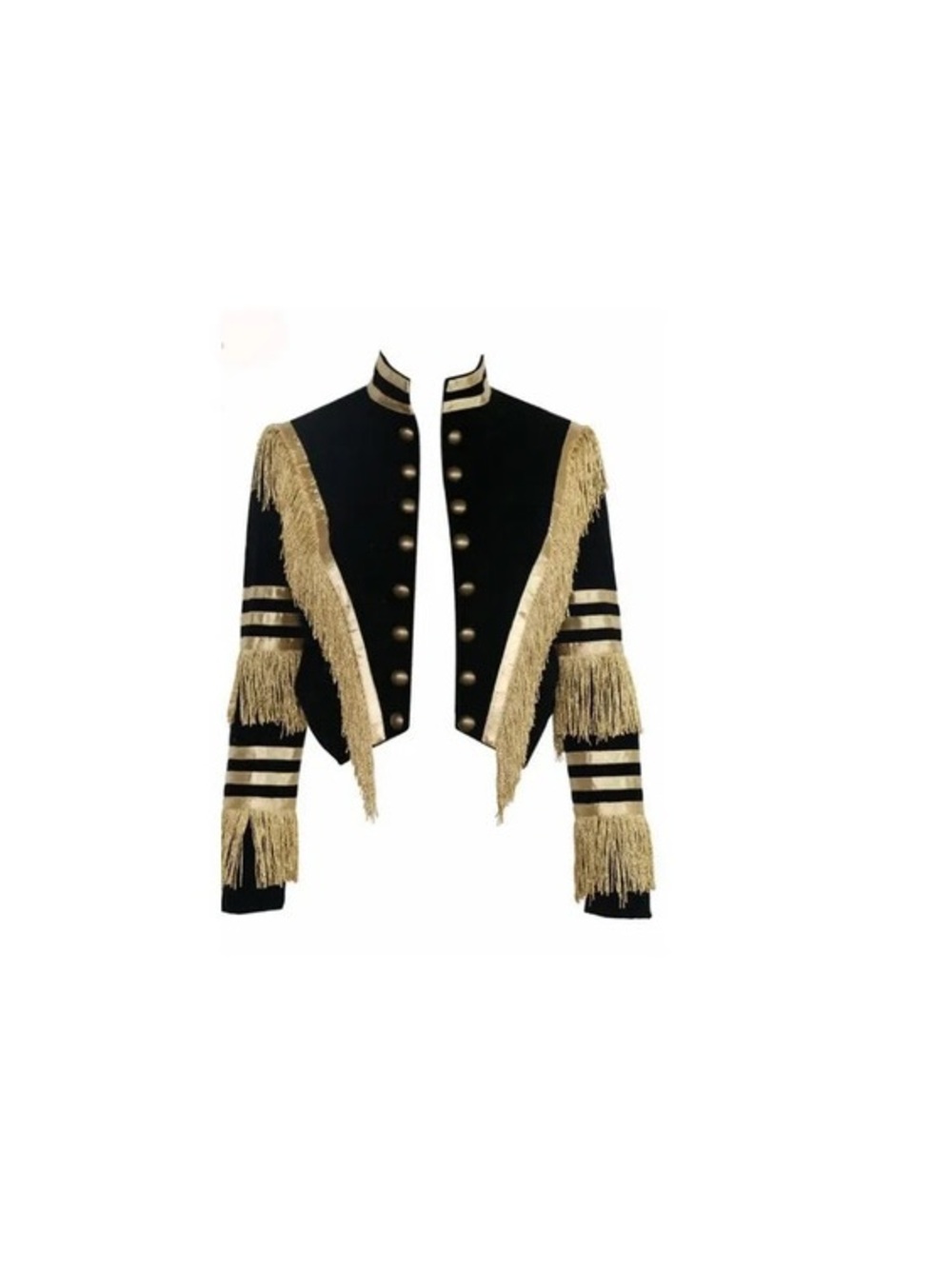 California Jacket Fringed Military-Style Cropped Blazer in Black and Gold - Picture 4 of 10
